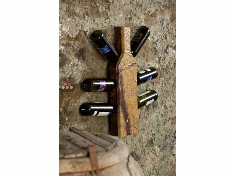 IT'S STONE Support mural en pierre et en bois pour 6 bouteilles 3 IT'S STONE Support mural en pierre et en bois pour 6 bouteilles