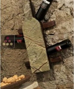 IT'S STONE Support mural 6 bouteilles en pierre et en bois