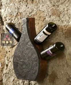 IT'S STONE Support mural en pierre et en bois pour 4 bouteilles