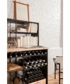 L'ATELIER du VIN Meuble de dégustation et de stockage en acier avec comptoir en chêne massif