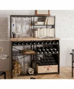 L'ATELIER du VIN Meuble de dégustation et de stockage en acier avec comptoir en chêne massif -VISIORACK - magasin 6022 26603 800 600