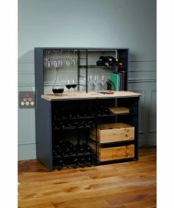 L'ATELIER du VIN Meuble de dégustation et de stockage en acier avec comptoir en chêne massif -VISIORACK - magasin 6022 26605 800 600